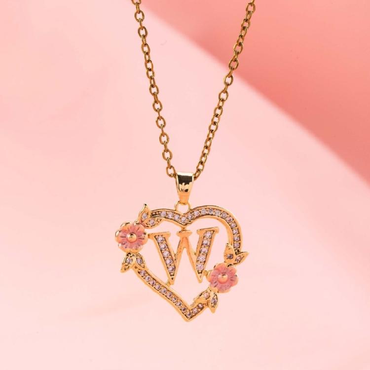 Zierliches Messing Initialen-Halskette Mit Floralem Herz-Ausschnitt Design Verstellbare Kette Leichter Romantik Schmuck