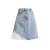 2025 Damen High Waist Spitze Gespleißt Ripped Denim Minirock