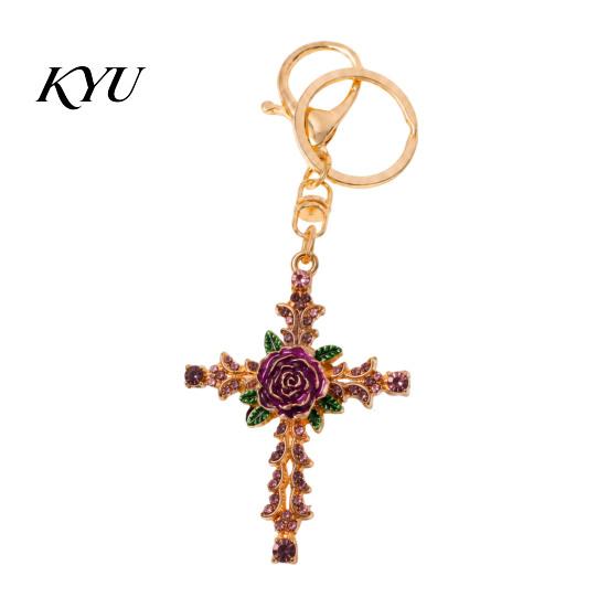 Decorative Rose Keychain Retro Rhinestone Keychain, Golden Plated Alloy Key Ring for Purse Charm Men Women, Pendant Handbags Backpacks Decoration Zinc