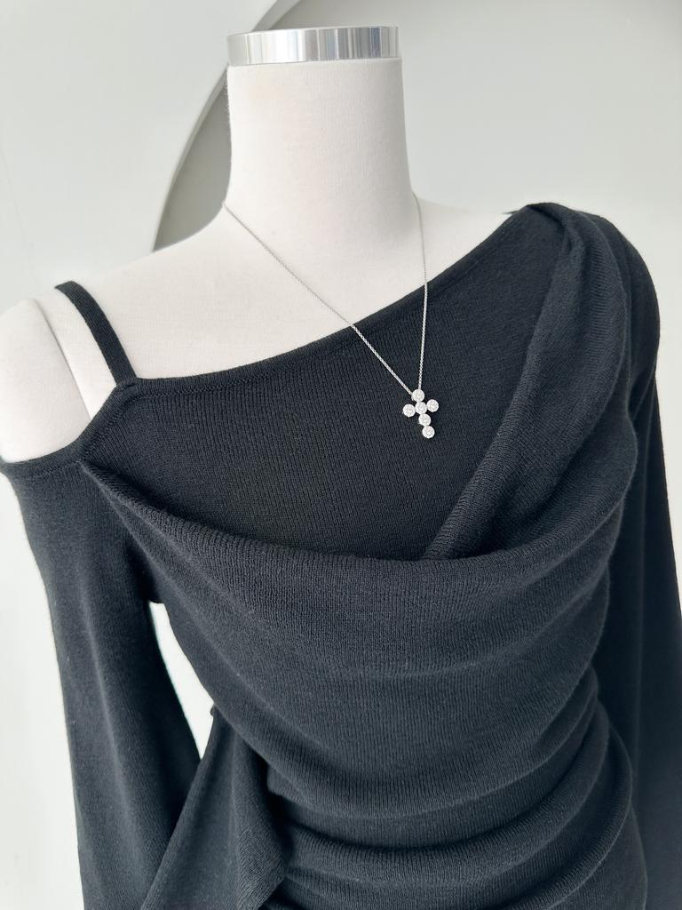 Shasha One-Shoulder Draped Off-Shoulder Women's Spring Knit 3 Colors