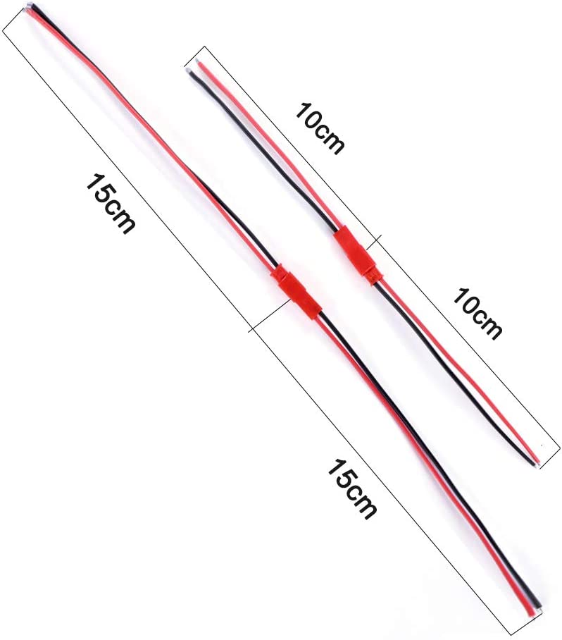 JST 2-Pin Connectors – 20 Pairs 22AWG | Silicone Wire | Compatible with LiPo Battery, RC Helicopter | Ideal for LED Strip Lights | Red PVC