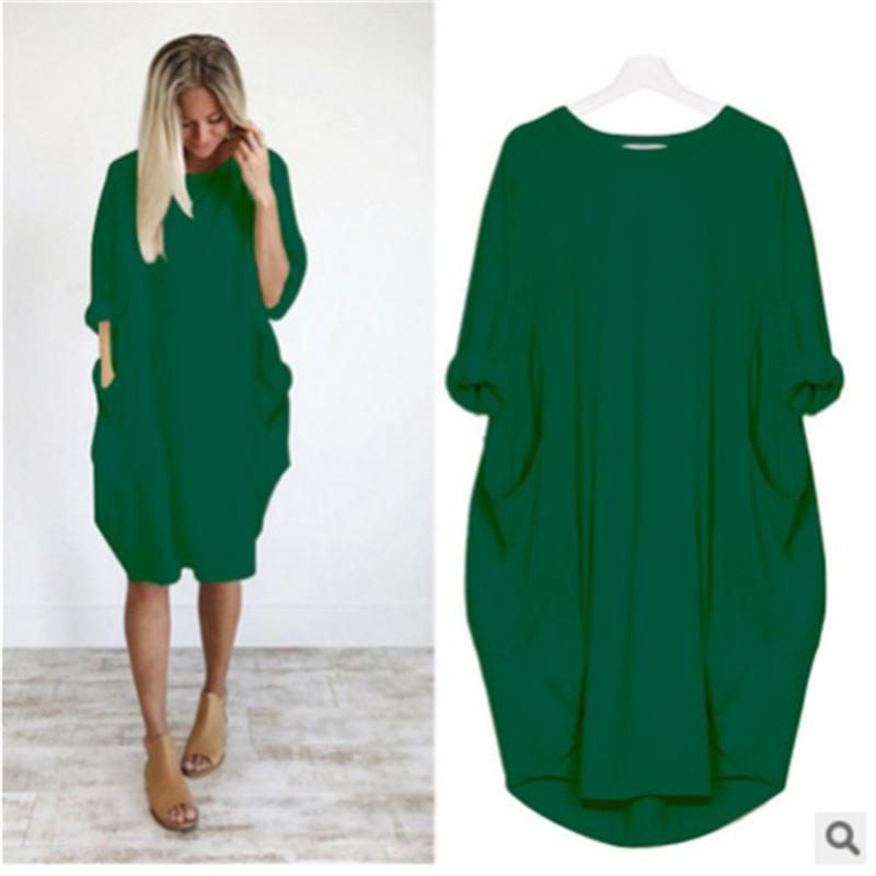 Women's Casual Loose Pocket Long Sleeved Chubby Girl Dress