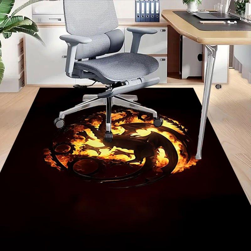 1pc Fire and Blood Office Carpet Chair Mats, Home Decor Mat Fantasy Theme Mat Durable Mat, Dragon Decor,Suitable for fantasy theme lovers