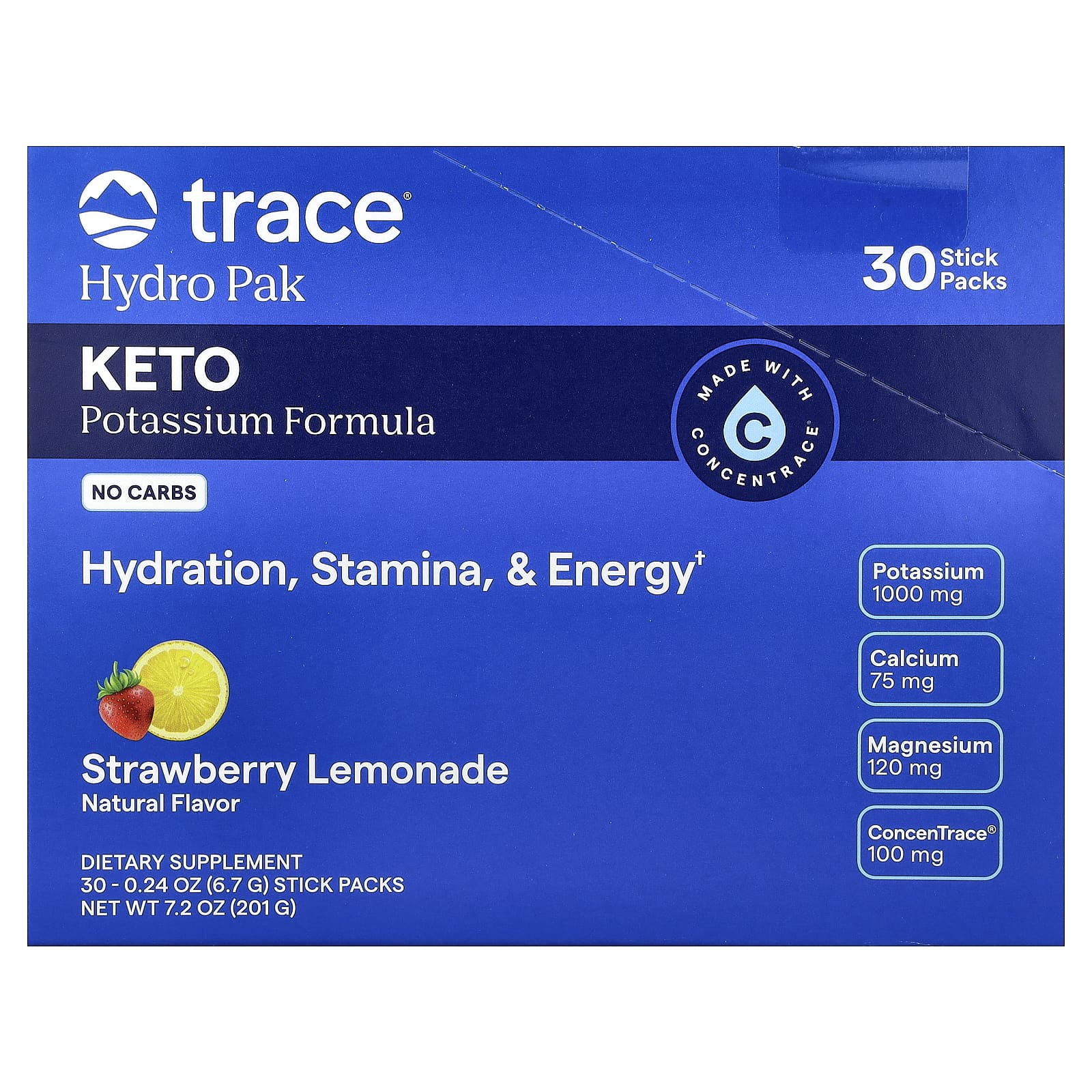 

Trace, Hydro Pak Keto, Strawberry Lemonade, 30 Stick Packs, 6.7g (0.24oz) Each