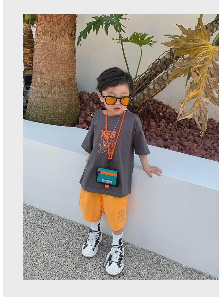 2023 Nowa Niebieska Koszulka z Krótkim Rękawem i Motywem Niedźwiadka ze 100% Bawełny dla Chłopców