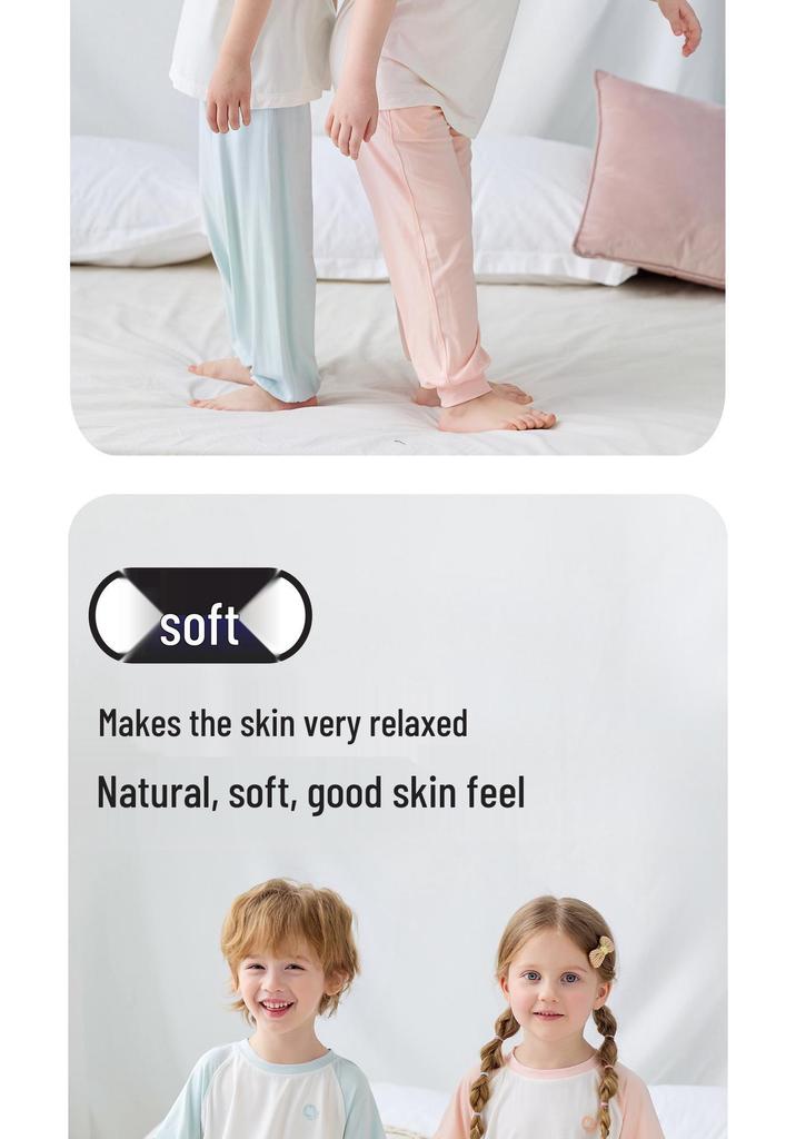 Bamboo Fiber Summer Pajama Set for Kids - Breathable, Soft, Short Sleeve & Long Pants