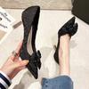 Green Silk Bowtie High Heels Pumps For Women Sexy Pointed Toe Metal Stiletto Heels Wedding Party Shoes Woman Spring Bombas