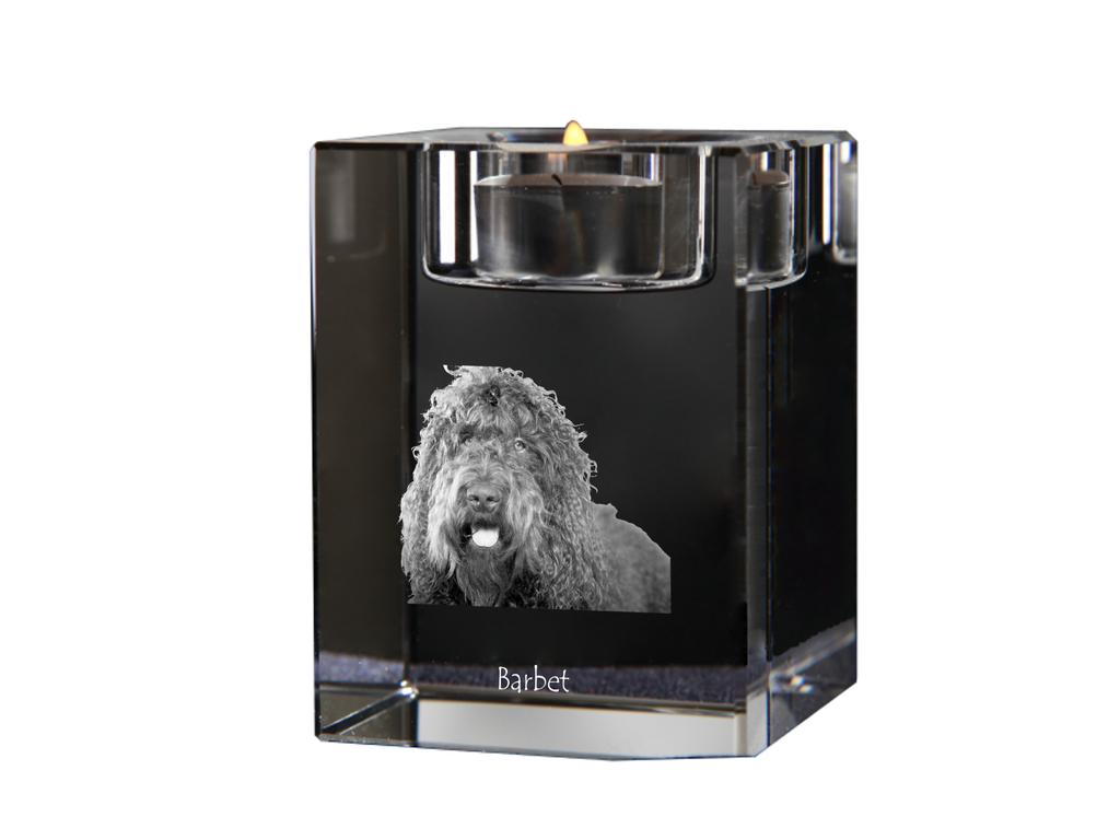 Barbet, French Water Dog – Candle holder with dog photo, crystal tealight holder | Art-Dog