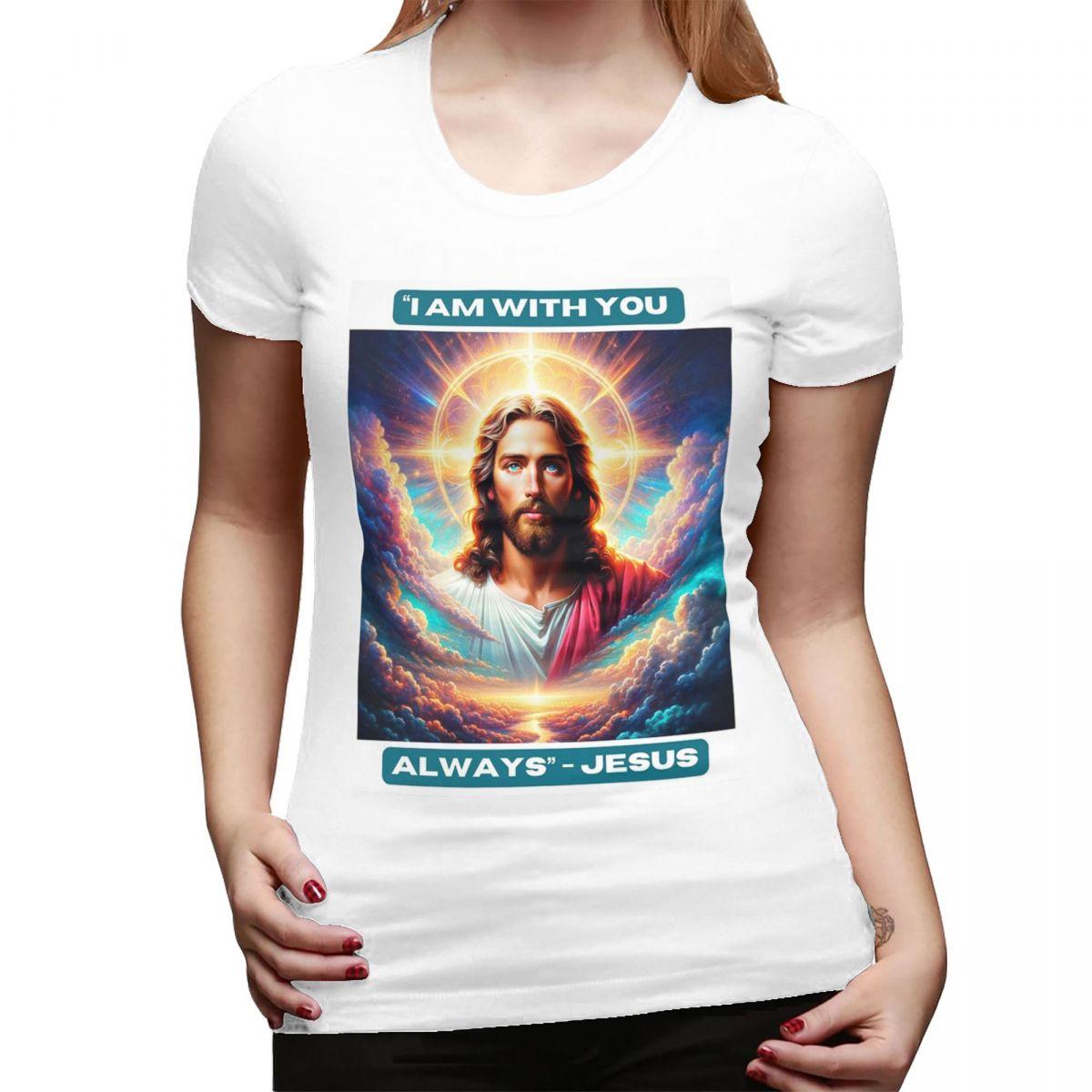 

QuotI Am With You Always Jesus Biblical TShirt for Women Crew Neck Streetwear T Shirts Womens Tees Short Summer Clothes Tops S