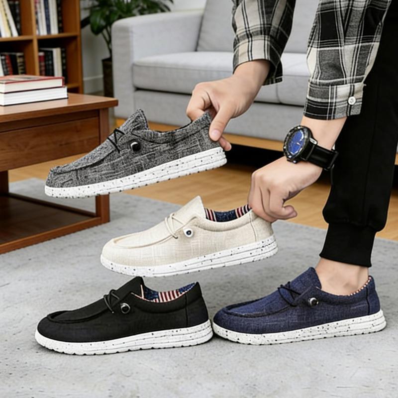 Men's Casual Canvas Shoes Linen Breathable Lazy Shoes Lightweight Galoshes