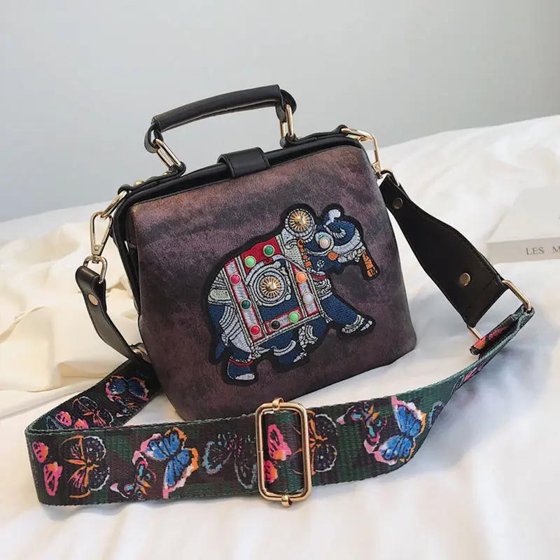 Luxury PU Leather Handbag Crossbody Bag, Elephant Embroidered Bags Purses Satchels Suitable for Daily Work, Party and Travel.