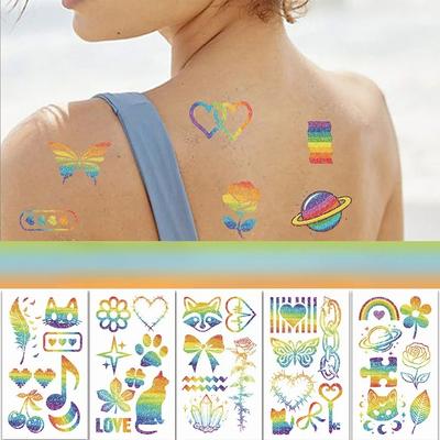 10Pcs Glitter Rainbow Cartoon Tattoo Sticker Shining In The Sunlight Waterproof Party Body Painting for Face and Arms Temporary