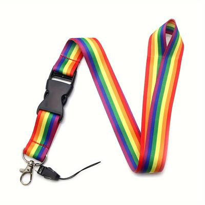Accessoire Bracelet de Poignet en Nylon Durable Lanière de Téléphone Arc-en-Ciel avec Porte-Clés et Porte-Badge d'Identification