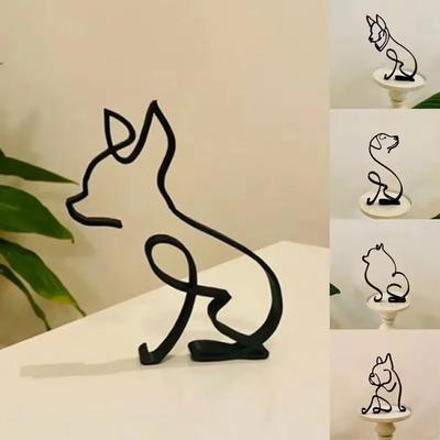 Köpek Kedi Minimalist Sanat Heykel Dekor Hediye Metal Dekor Modern Ev Ofis Aksesuarları Hayvan Şekli Süs Eşyası Dropshipping
