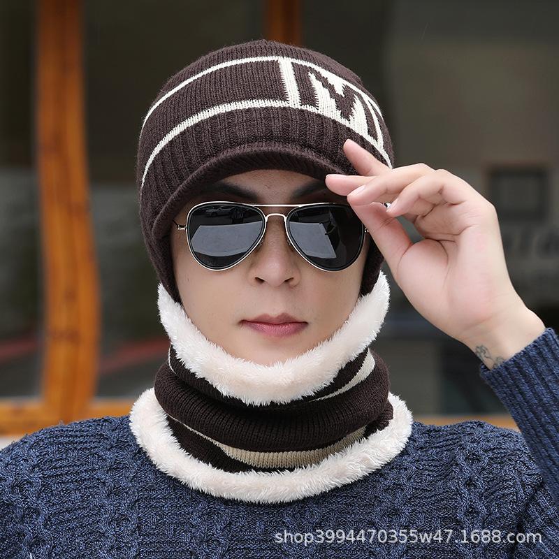 Hat Men's Winter Men's Fleece Thickened Knitted Hat Cycling Warm Hat Windproof Wool Hat Youth