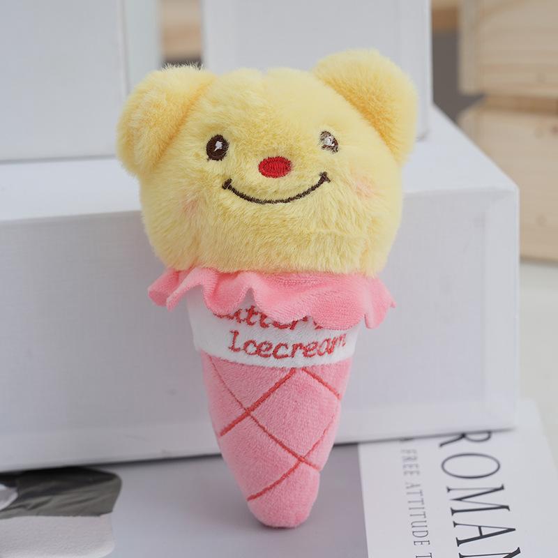 Fluffy Bear Plush Keychain Cute 15cm Ice Cream Cone Design Adorable Bag Charm