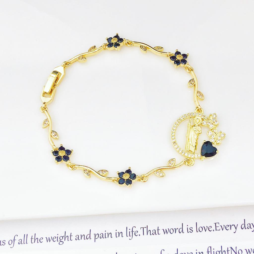 New Design Gold Plated Religious St. Jude Rhinestone Flower Bracelet Fashion for Women Dainty Christian Jewelry Birthday Gift