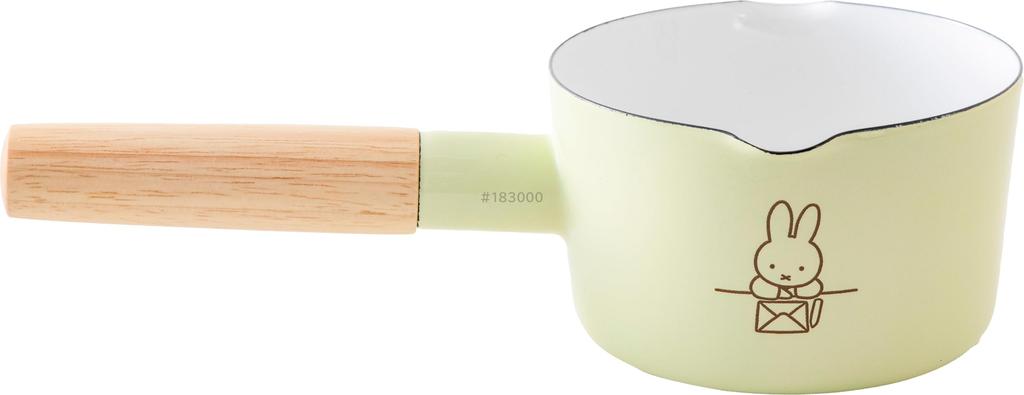 Fuji Emaille Miffy Pastell Milchtopf, 12cm, Induktionskochgeschirr geeignet, Hellgrün, Buchstabe, Miffy Emaille