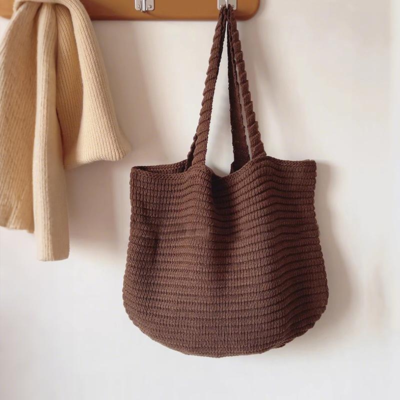 Fashi Causal Soft Knitted Solid Color Women's Shoulder Bag Large Capacity Female Underarm Bag For Commute Outings