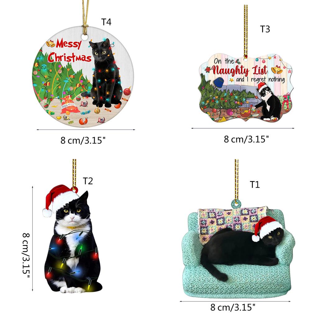 Christmas Tree Pendant Decor Acrylic Black Cat Ornament Festive Decoration for Wall Window Door Unique New Year Present