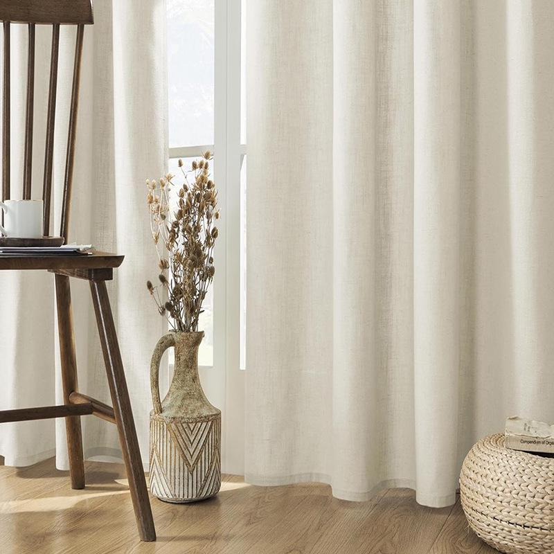 Cream Linen Blend Semi-Sheer Curtains: Light-Filtering, Privacy Smart, Perfect for Living Room or Balcony.