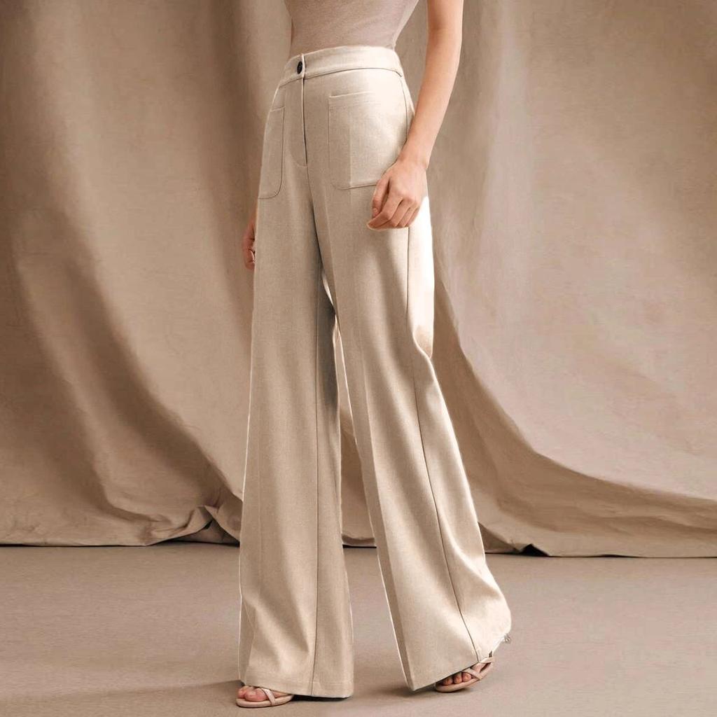 High Waist Wide Leg Pants for Women Casual Loose Fit Trousers with Front Pockets Office Style