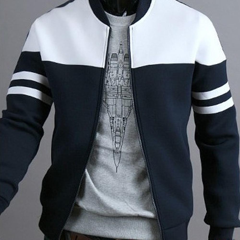 Fashion Men's Autumn Winter Zipper Sportswear Patchwork Jacket Long Sleeve Coat