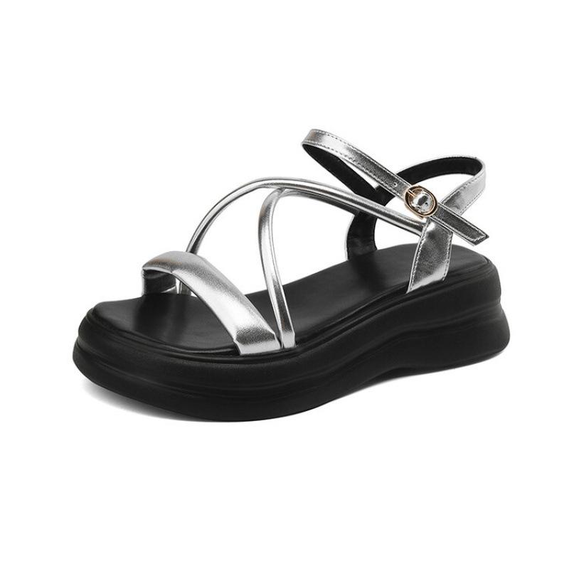 New women's platform sandals buckle summer round head casual size sandals rubber soft sole beach sandals women