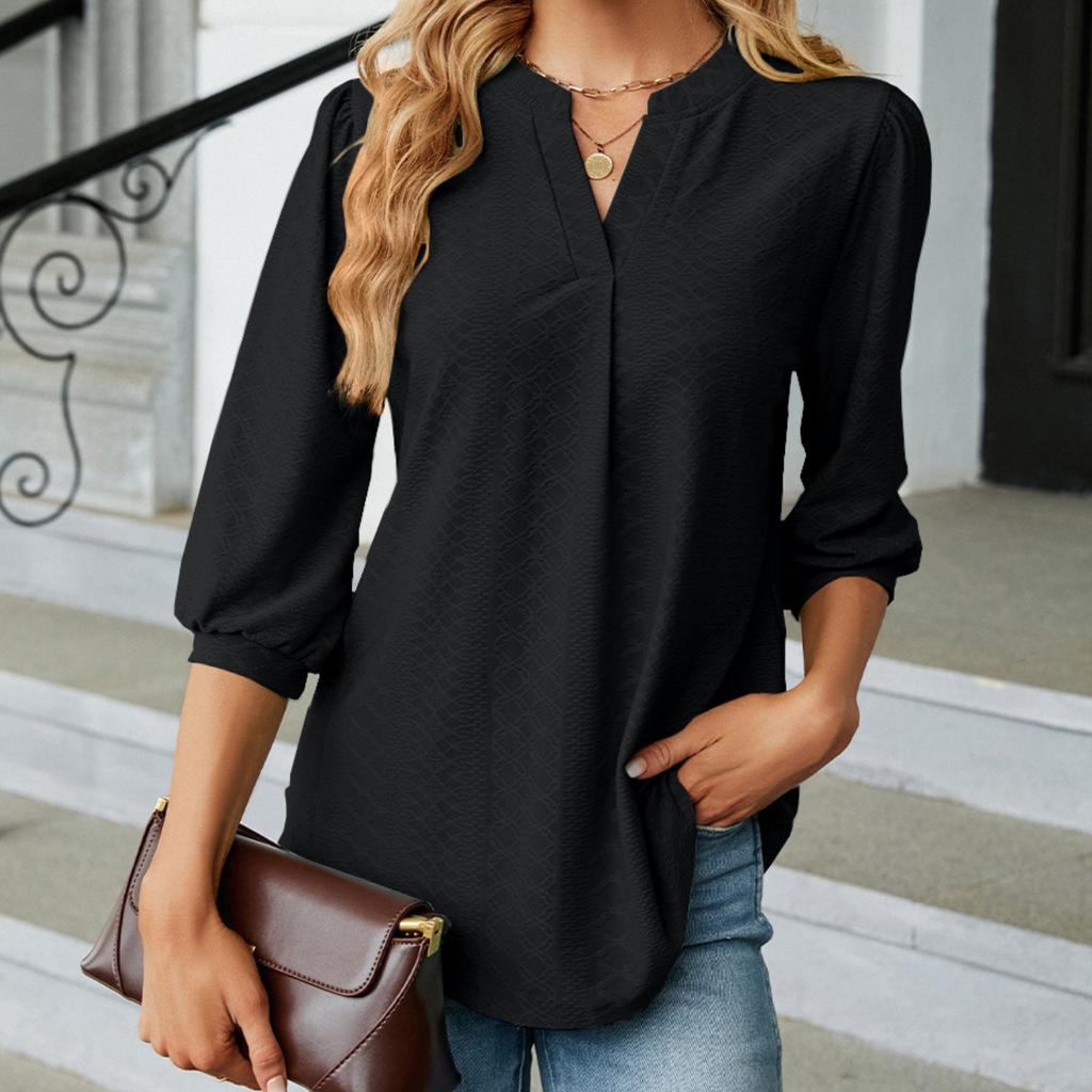 BITCED Jesień/Zima Damski Jednokolorowy T-shirt Top z Koronkowym Kołnierzykiem Żakardowy z Długim Rękawem Luźny