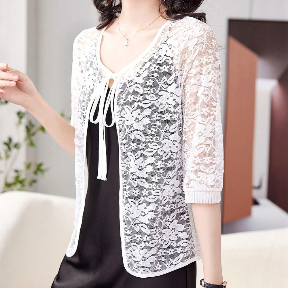 Breathable Summer Women's Cardigan Tie Up Sun Protection Clothing Extra Large Mesh Shawl  for Women