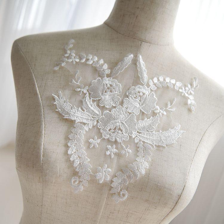 Ivory White Embroidered Lace Flower Handmade Diy Lace Accessories Wedding Dress Fabric Clothes Decoration Material Soft