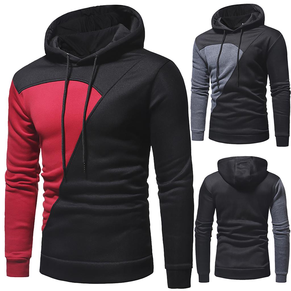 Men's Casual Patchwork Sports Sweatshirt Long Sleeve Hooded Pullover Top