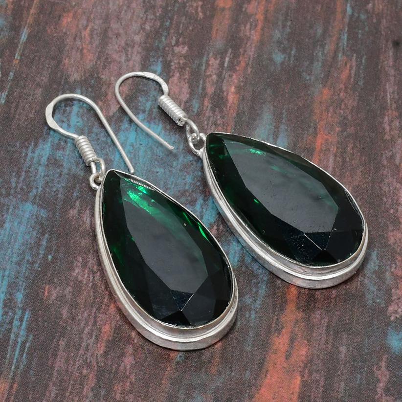 Chrome Diopside Gemstone Handmade 925 Sterling Silver Jewelry Earring For Weeding Gift
