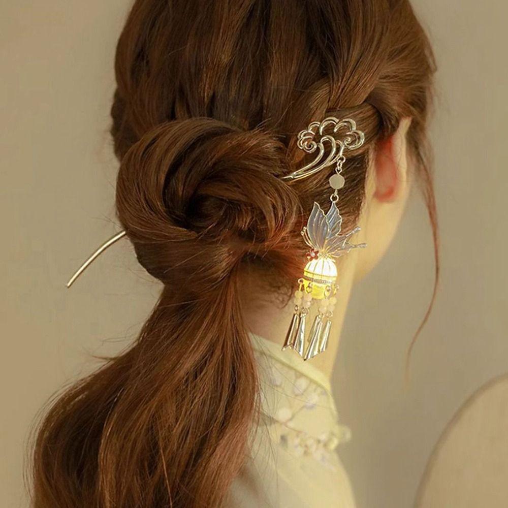 Luminescent Glowing Lantern Hairpin LED Light Butterfly Hairpin  Hair Sticks for Long Hair