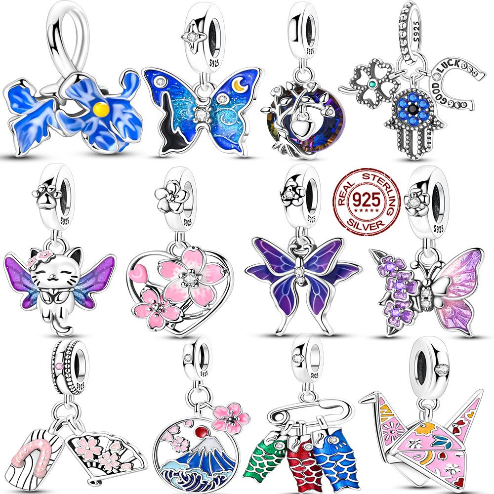 Fit Original Bangle Charms Springcopper Butterfly Flower Charm Pendent Beads Bracelet Necklace Diy Women Jewelry Gift