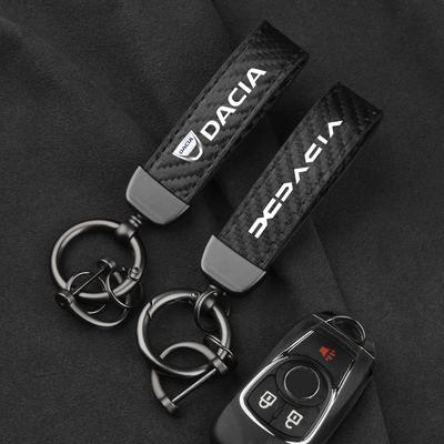 Carbon Leather Luxury Car Logo Keychain Zinc Alloy Emblem Keyring For Dacia Logan Sandero Duster Lodgy Spring Jogger Dokker