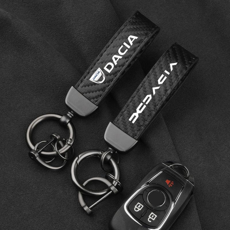 Carbon Leather Luxury Car Logo Keychain Zinc Alloy Emblem Keyring For Dacia Logan Sandero Duster Lodgy Spring Jogger Dokker