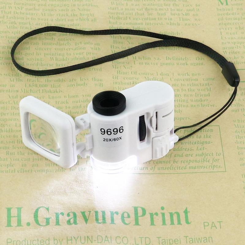 Mini Microscope for Cash Verification with Hanging Rope with Light 20X 60X for Jewelry Identification, Magnifying Glass