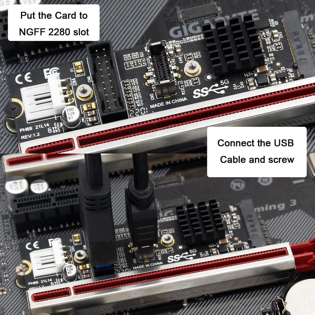 Cablecc 5Gbps Front Panel Socket and to NVMENGFF Card Adapter for VL805 Motherboard Type-E USB3.1 USB2.0 M-KeyExpress