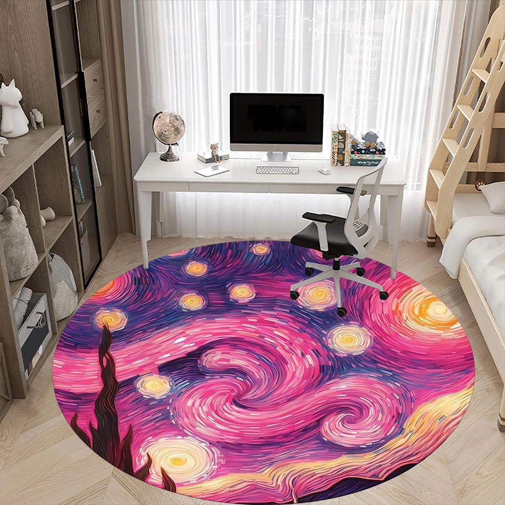 1PC Spiral Galaxy Office Round Area Rug, Indoor Mat Suitable ForOffice, Under Office Chairs Bedroom Living Room Home Decor, Room Deco f049