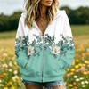Women's Floral Print Long Sleeve Hooded Jacket with Pockets and for Casual Daily Wear