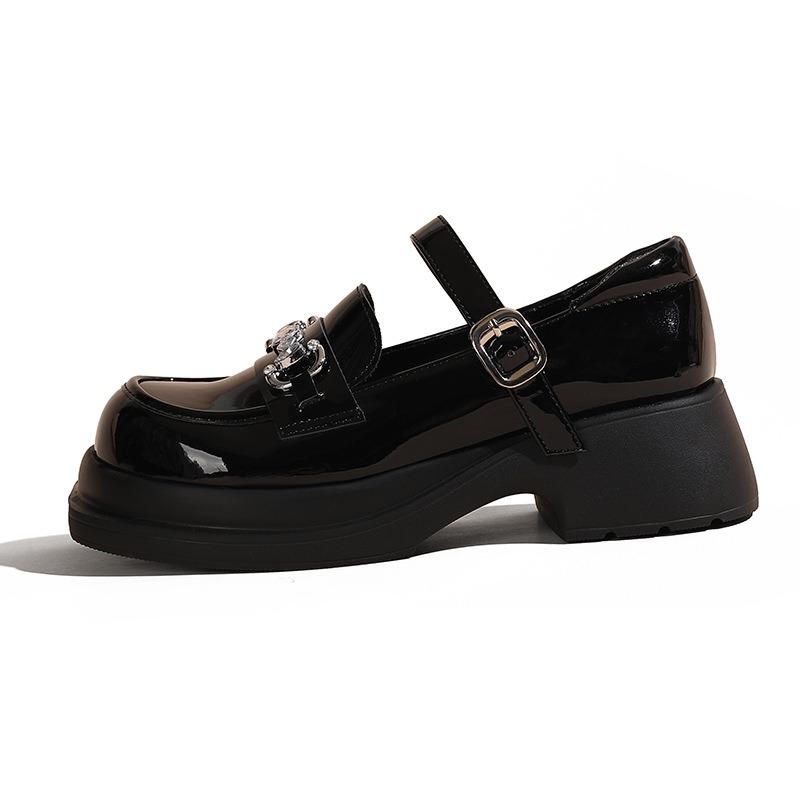 Mary Jane women's shoes spring new college style retro rhinestone platform small leather shoes one-word buckle single shoes women
