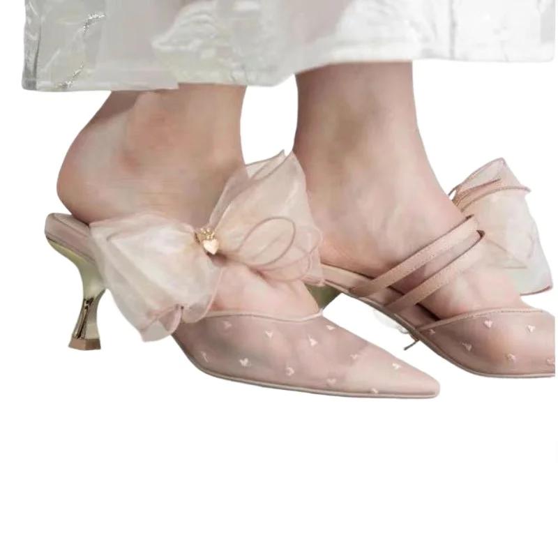 Ladies Shoes 2025 New Summer Closed Toe Women's Slippers Outdoor Best Seller Dress Hot Sale Mesh Elegant High Heels