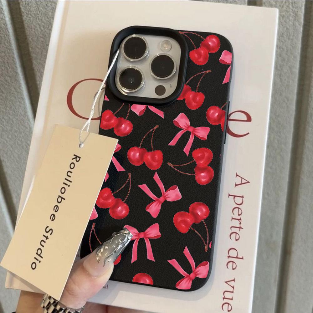 

HOT Luxury Pink Flower Cherry Lichee leather pattern Phone Case For iPhone 17 16e 16 15 14 13 12 11 Air Pro Max Plus X XR XSMax iPhone 14 ProMax