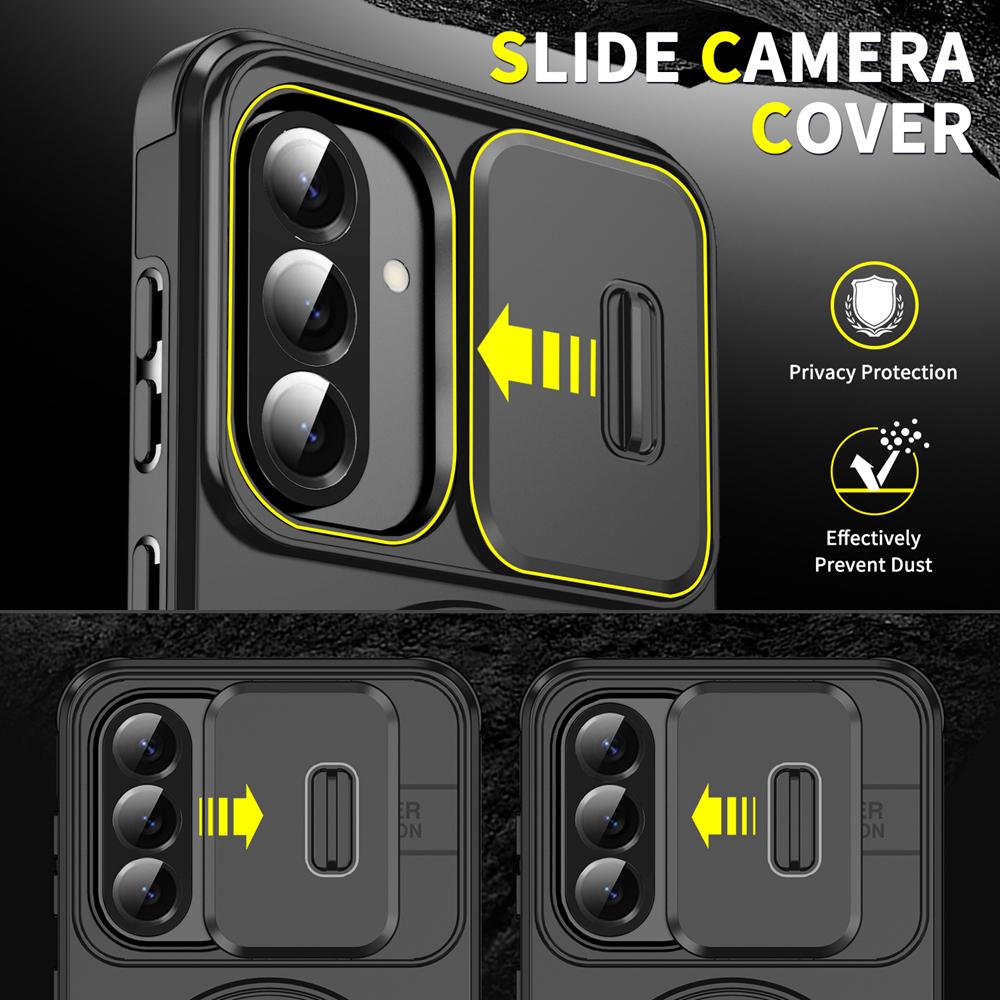 KEYSION 360° Ring Stand Phone Case for Samsung A56 5G A36 A26 5G Slide Camera Protection Magnetic Shockproof Cover for Galaxy A16 4G 5G