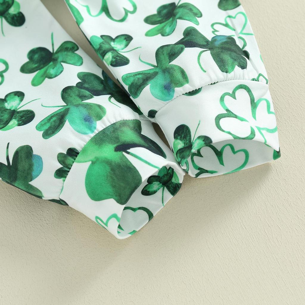 Toddler Girl Ireland Festival Outfits 6M 12M 18M 24M 3Y Letter Print Crew Neck Sweatshirts Shamrock Print Pants Headband 3Pcs Clothes Set