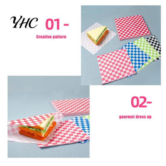 Paper Food Basket Liners 50Pcs Sandwich Wrappers Grease Resistant Deli for Classic Burger Wrapping Papers Checkered Burgers BBQs Parties Sheets Trays