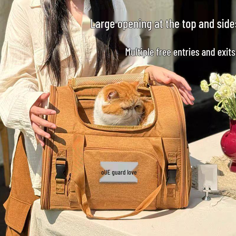 Expandable Breathable Pet Backpack: Large Capacity, Double Shoulder & Handheld for Dogs and Cats