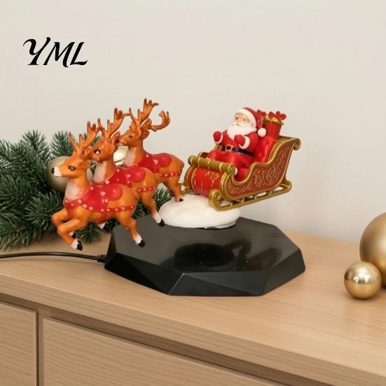 Modern Festive Mantel Decoration Floating Santa Sleigh, Flying Sleigh Magnetic Levitation Christmas Display, Unique Gift for Family Claus Tabletop