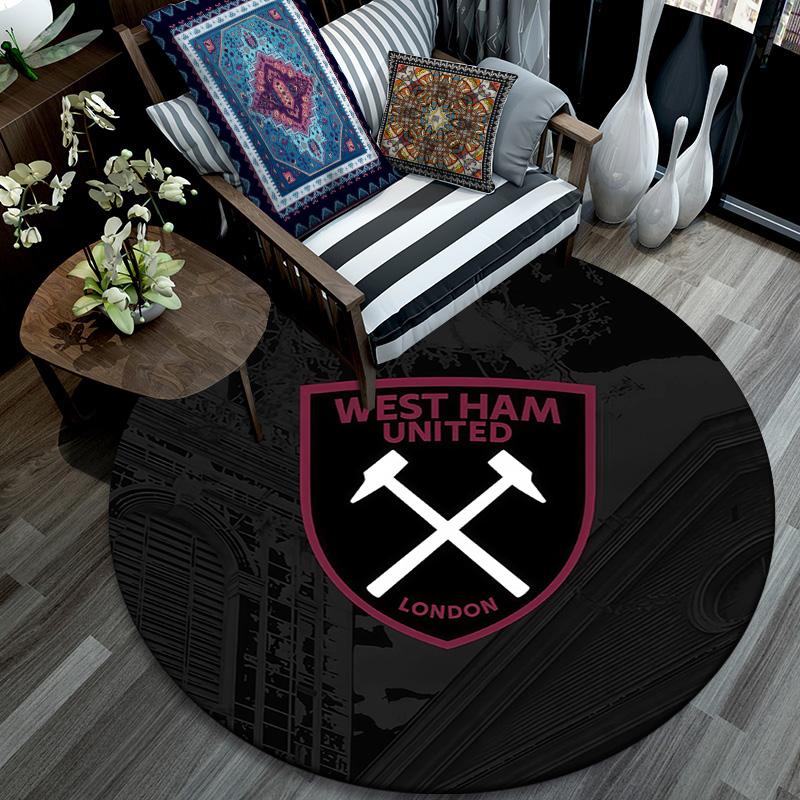 West Ham United2 Round Area Rug,Carpet Rug for Living Room Bedroom Sofa Playroom Decor,Non-slip Floor Mat
